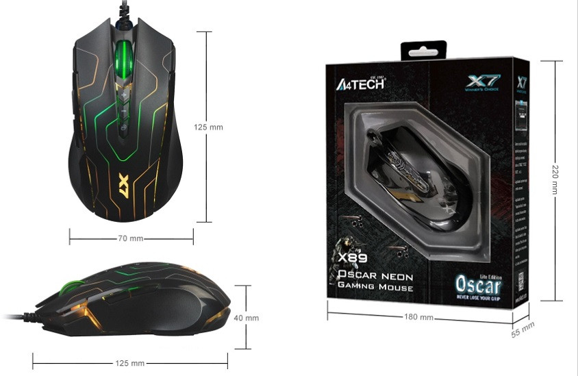 A4TECH X89 OSCAR NEON STONE 2400 DPI GAME MOUSE USB BLACK