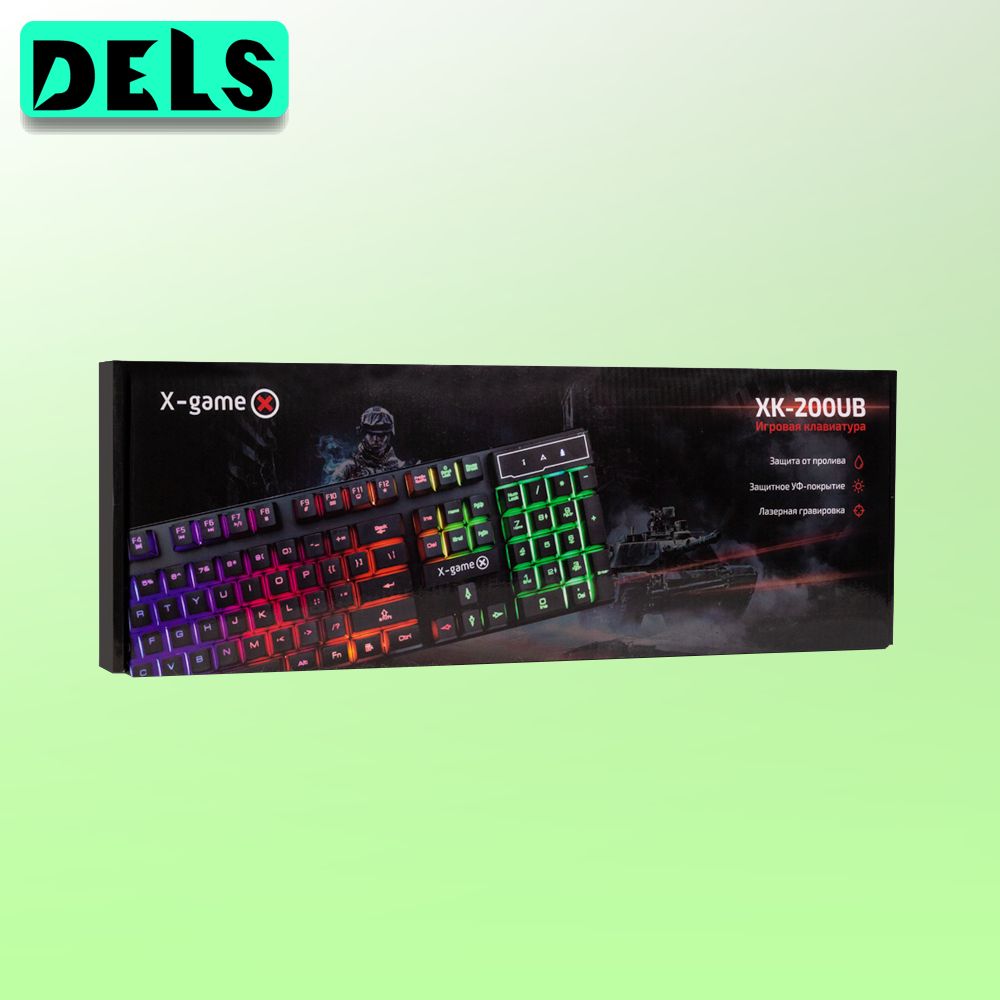 Клавиатура, X-Game,XK-200UB Ультратонкая, USB, Анг/Рус/Каз, Чёрный