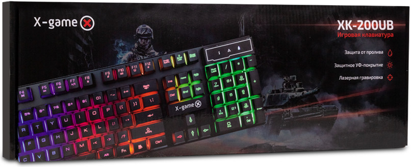 Клавиатура, X-Game,XK-200UB Ультратонкая, USB, Анг/Рус/Каз, Чёрный миниатюра 2