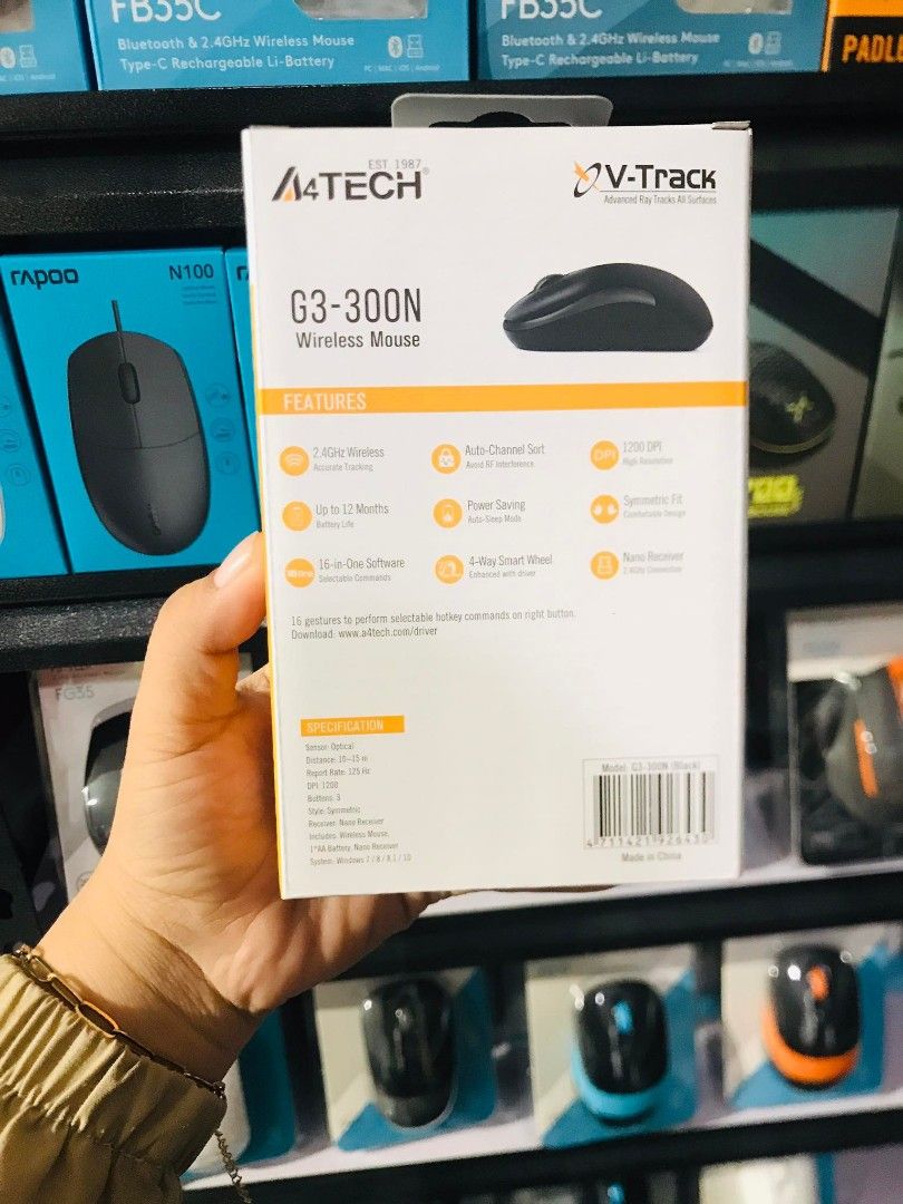 Mouse A4Tech G3-300N V-Track, Black, 1000 dpi, USB, padless wireless