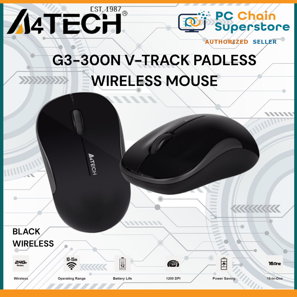 Mouse A4Tech G3-300N V-Track, Black, 1000 dpi, USB, padless wireless миниатюра 3