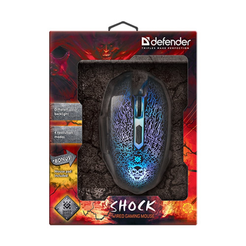 Mouse Defender Shock GM-110L оптика,6кнопок,800-3200 игровая +коврик