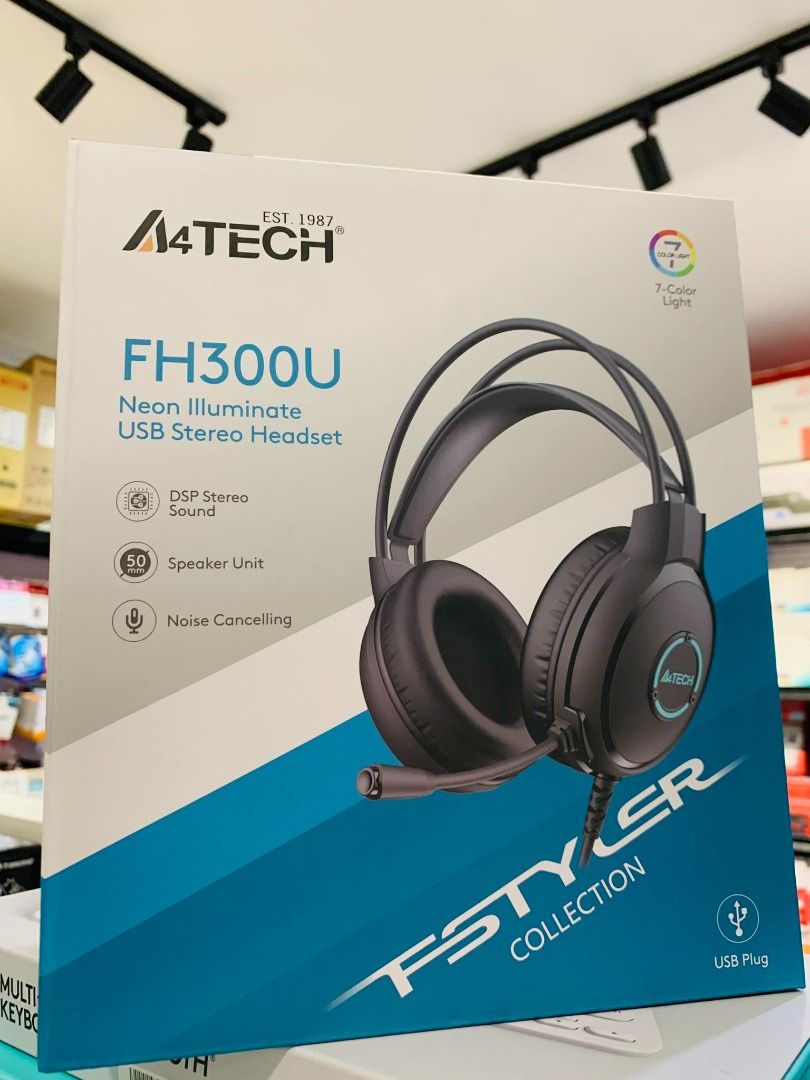 Наушники с микрофоном A4Tech FSTYLER FH300U NEON USB BLACK миниатюра 2