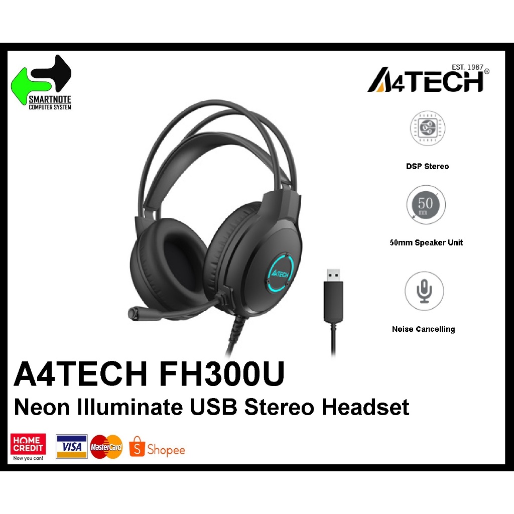 Наушники с микрофоном A4Tech FSTYLER FH300U NEON USB BLACK миниатюра 3